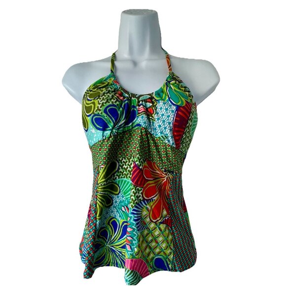 Trina Turk Zanzibar Multi Color Pattern Tankini Top Swimsuit Size 8 Bright - Picture 2 of 9